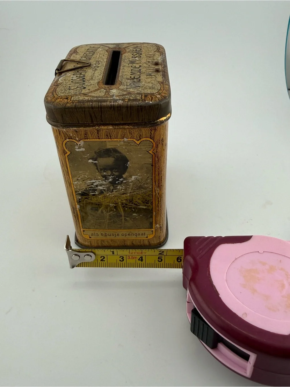 Antique Dutch St Joseph Mission Tin Charity Collection Box Bank 1920s 1930s
